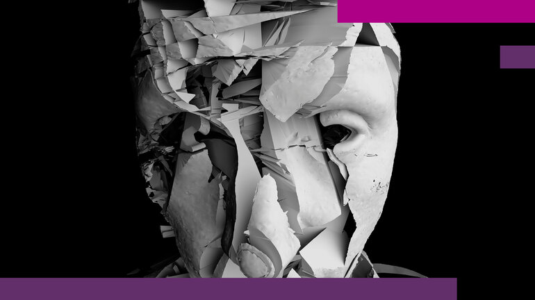 Abstract black-and-white image of a face.